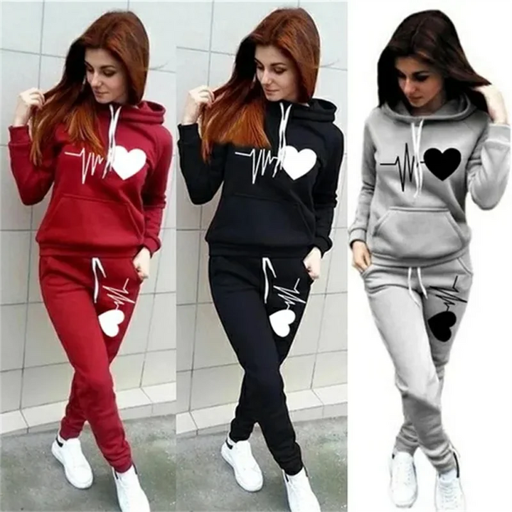 Women's Heart Print Plus Size Hoodie & Sweatpants Set