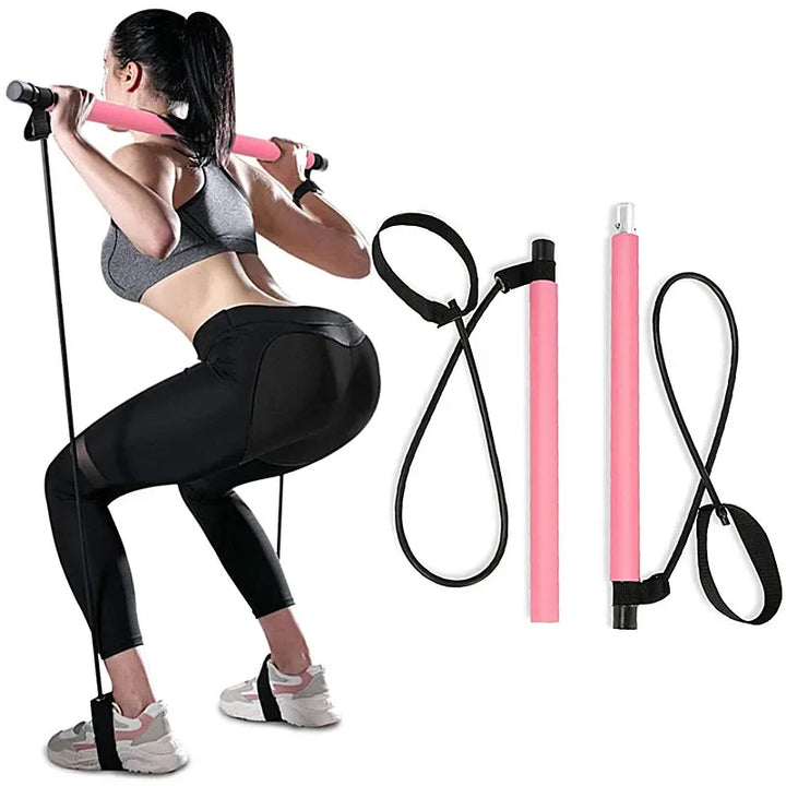 Portable Yoga Pilates Bar Stick with Resistance Band Muscle Toning Bar Home Workout