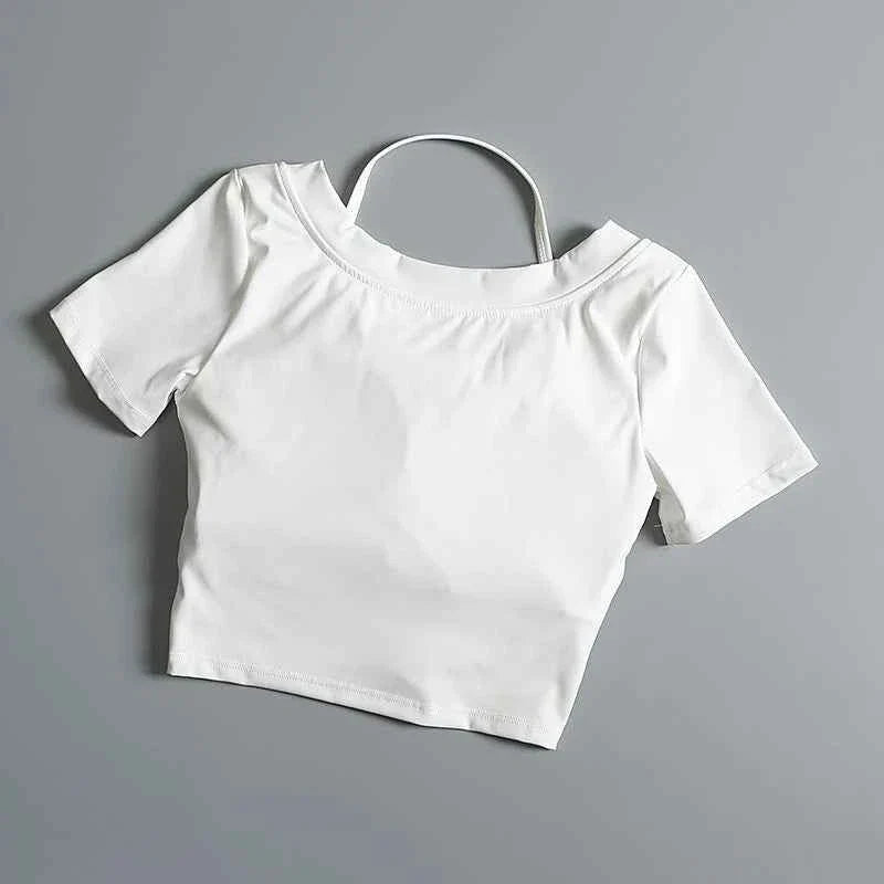 Women's Summer Sports Crop T-Shirt with Chest Pads