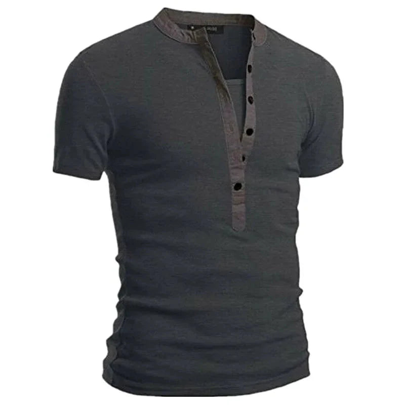 Men's Summer Casual Solid V-neck Button Slim Fit T-Shirts