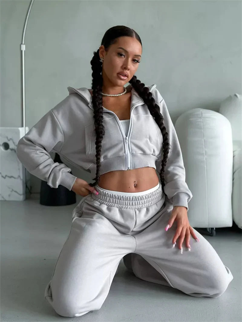 Women's Two-Piece High-waist Casual Hoodie/Trousers Set
