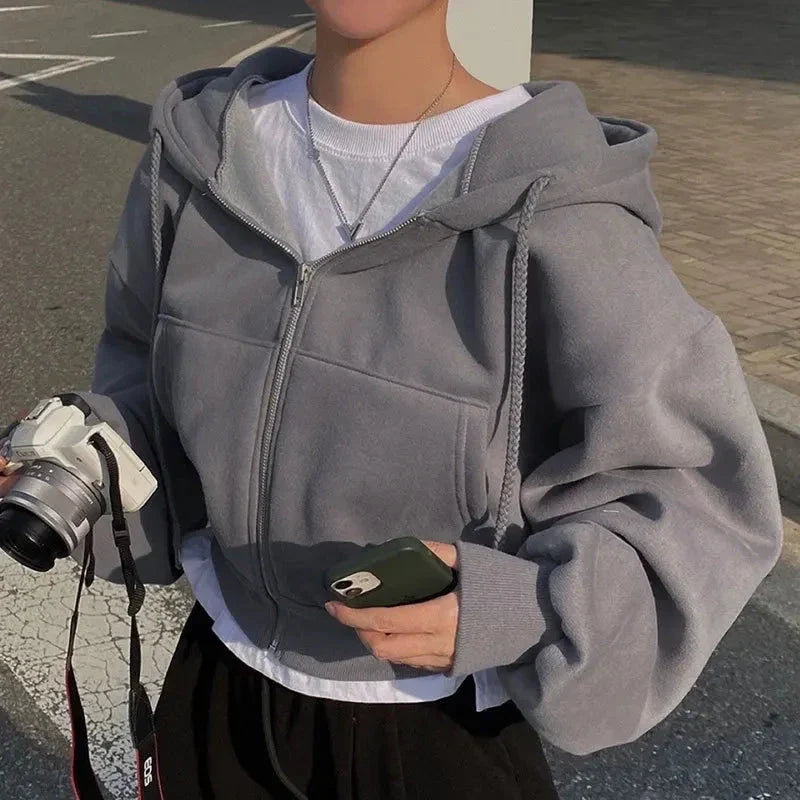 Women’s Y2K Zip Up  Oversized Crop Hoodie