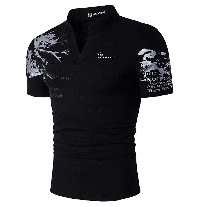 Men's V Neck Graphic Print Polo T-Shirts