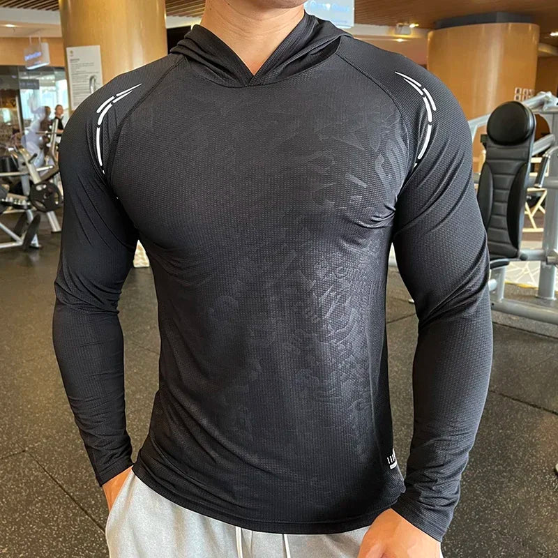 Men's FlexFit Long Sleeve Hooded Gym Tee