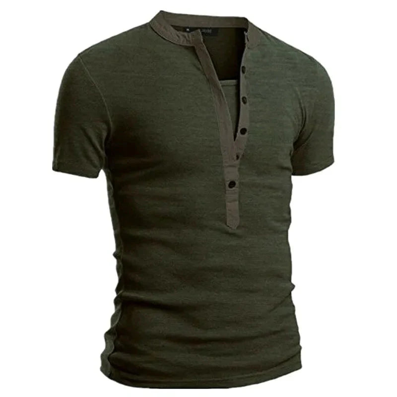 Men's Summer Casual Solid V-neck Button Slim Fit T-Shirts