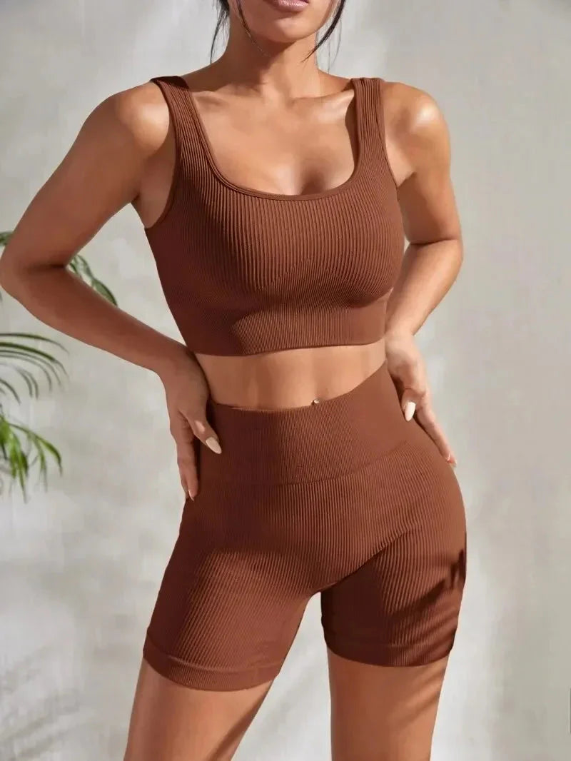 Women's Seamless Ribbed Yoga Tank Top & Short Set