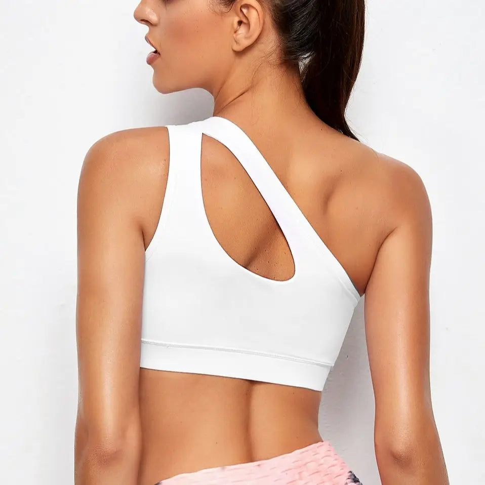 Women's One Shoulder Push Up Sports Bra - Black/White