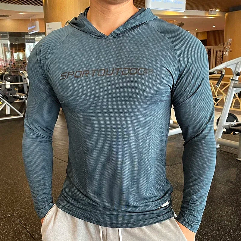 Men's FlexFit Long Sleeve Hooded Gym Tee