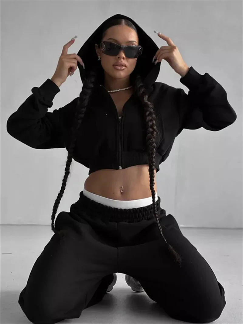 Women's Two-Piece High-waist Casual Hoodie/Trousers Set