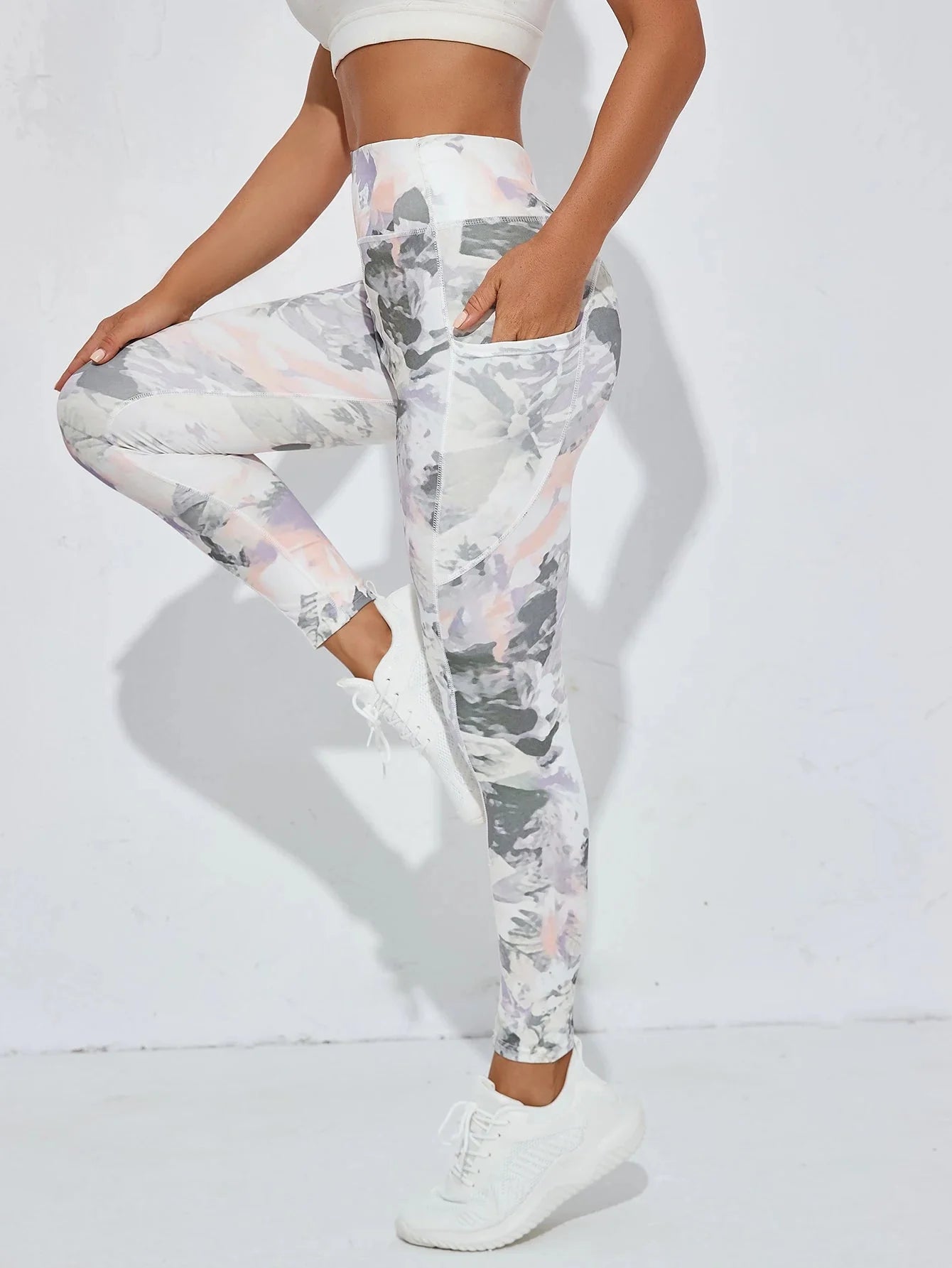Women's Printed High-Waist Pocket Fitness Pants