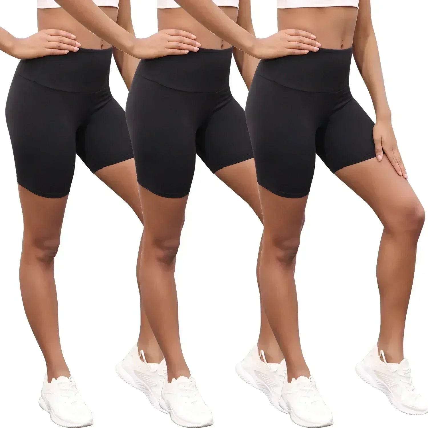 3 Pack Women's High Waisted Super Soft Tummy Control Non See Through Workout Yoga Shorts