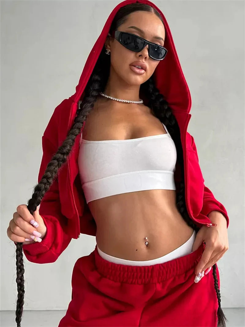 Women's Two-Piece High-waist Casual Hoodie/Trousers Set