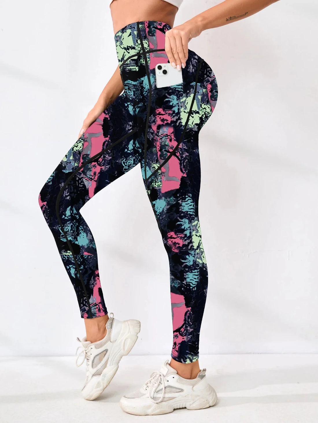 Women's Printed High-Waist Pocket Fitness Pants