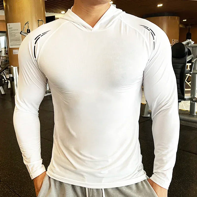 Men's FlexFit Long Sleeve Hooded Gym Tee