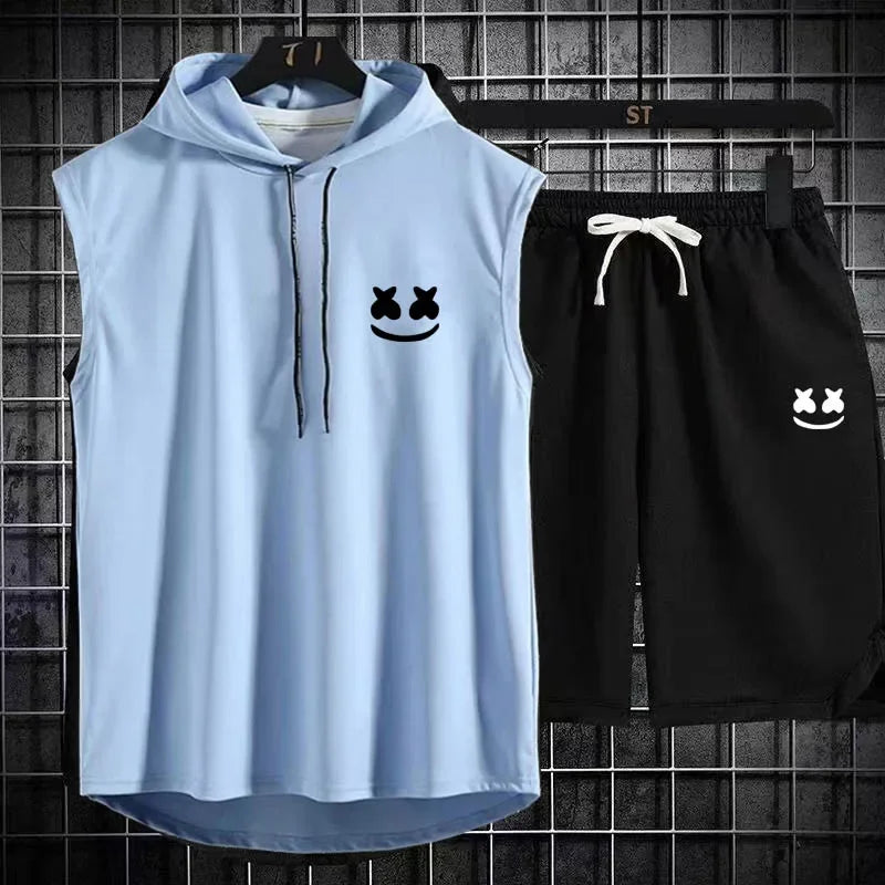 Men's Casual Summer Hooded Shorts Tracksuit Set