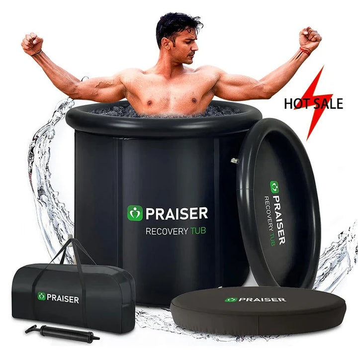 Modern Round  80Cm Black Cold Plunge Inflatable Barrel Foldable Ice Bath