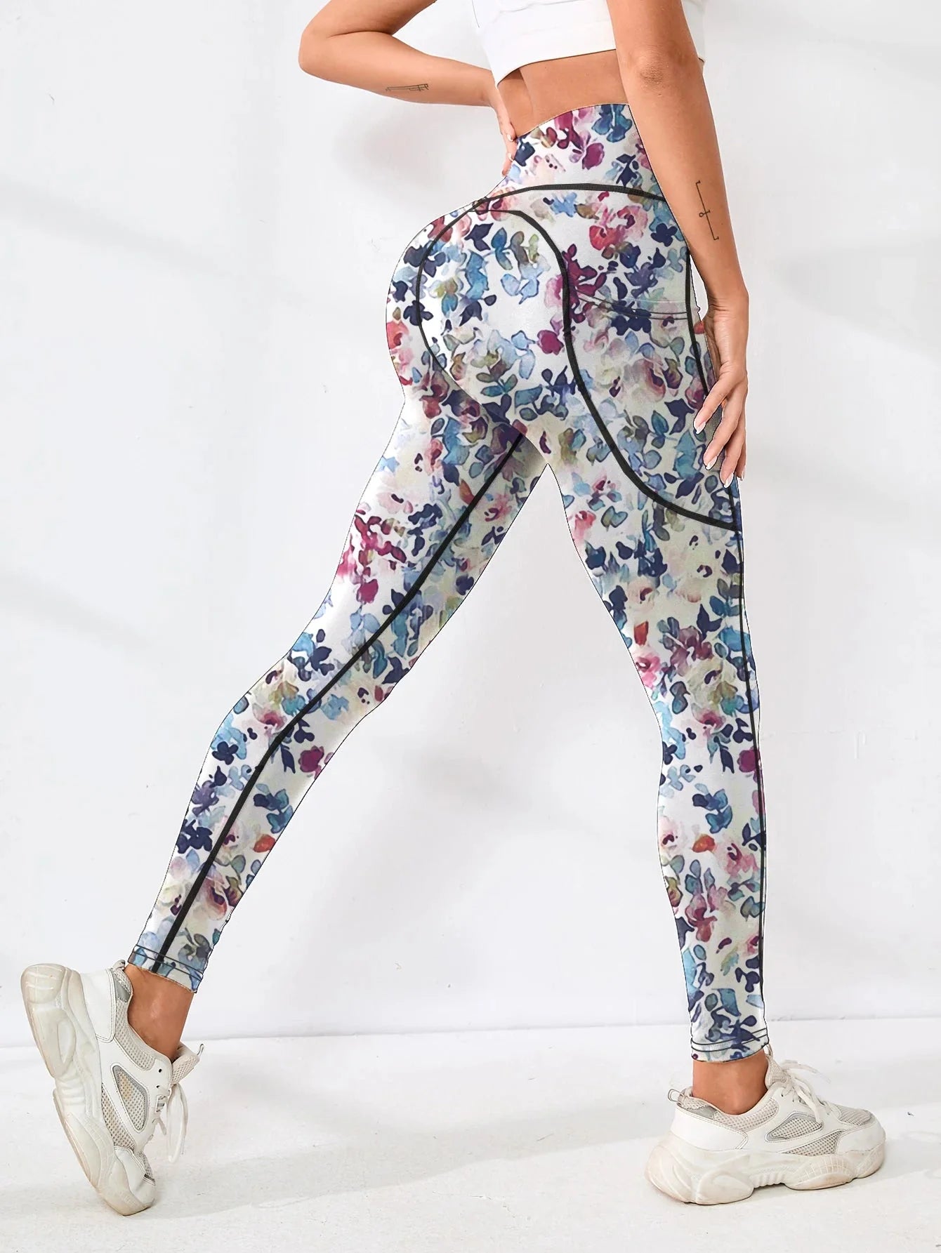 Women's Printed High-Waist Pocket Fitness Pants