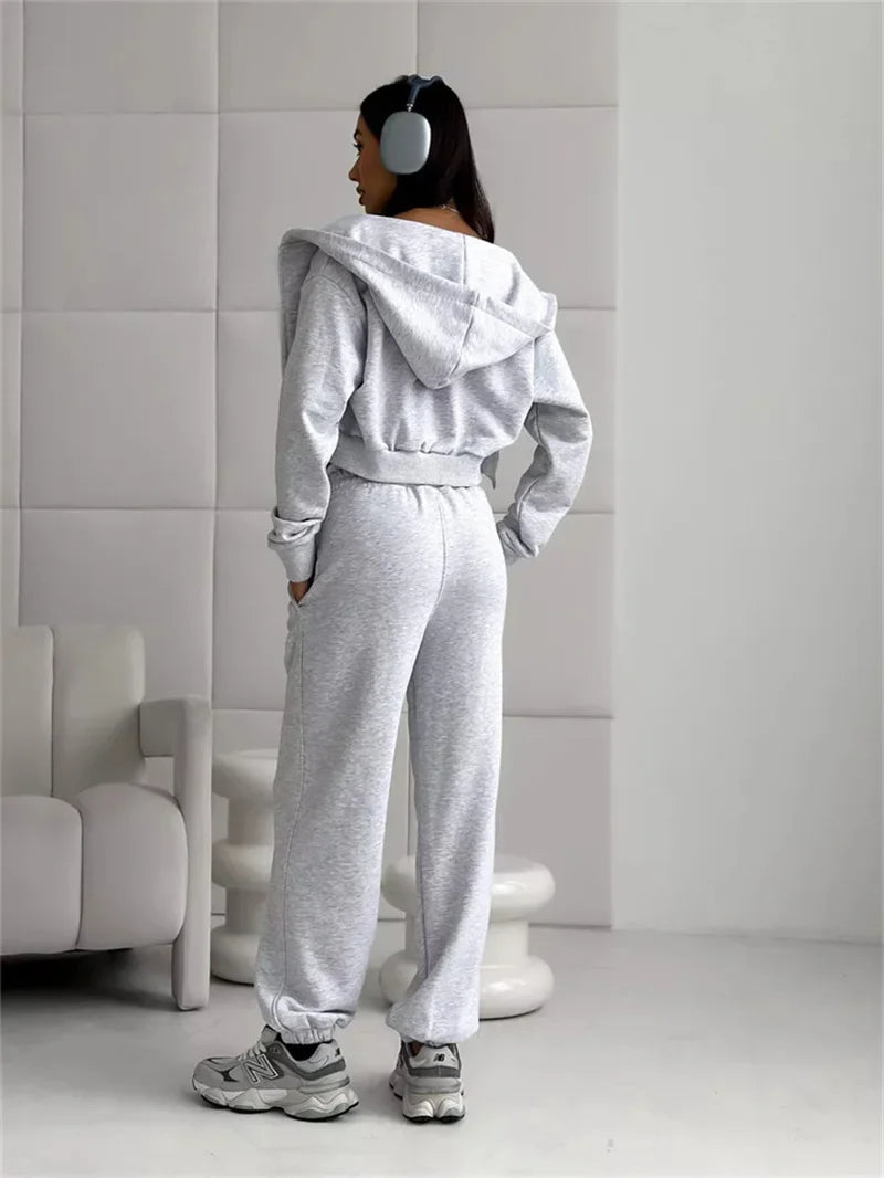 Women's Two-Piece High-waist Casual Hoodie/Trousers Set