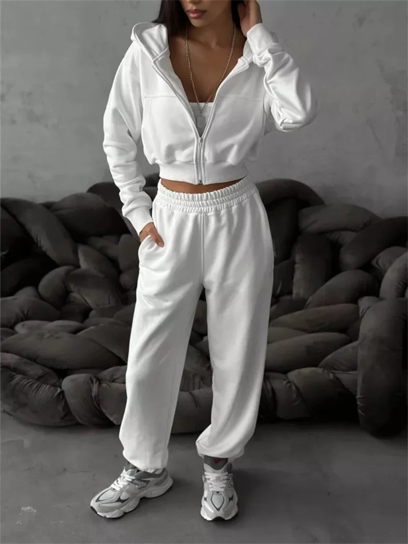 Women's Two-Piece High-waist Casual Hoodie/Trousers Set