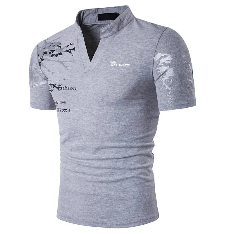 Men's V Neck Graphic Print Polo T-Shirts