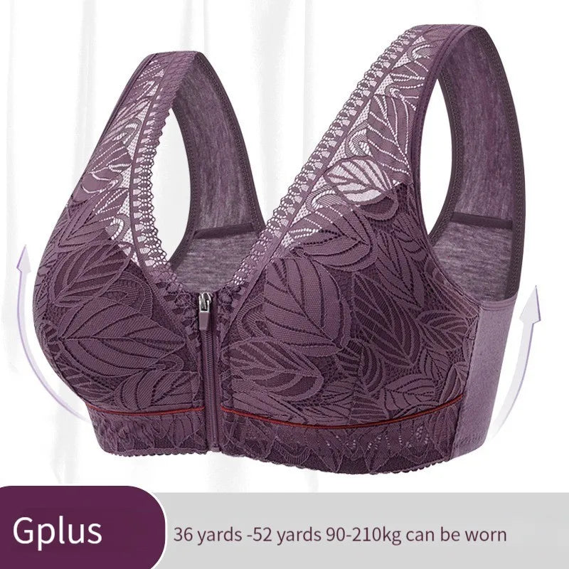 Women's Breathable Lace Front-Zip Sports Bra S-6XL