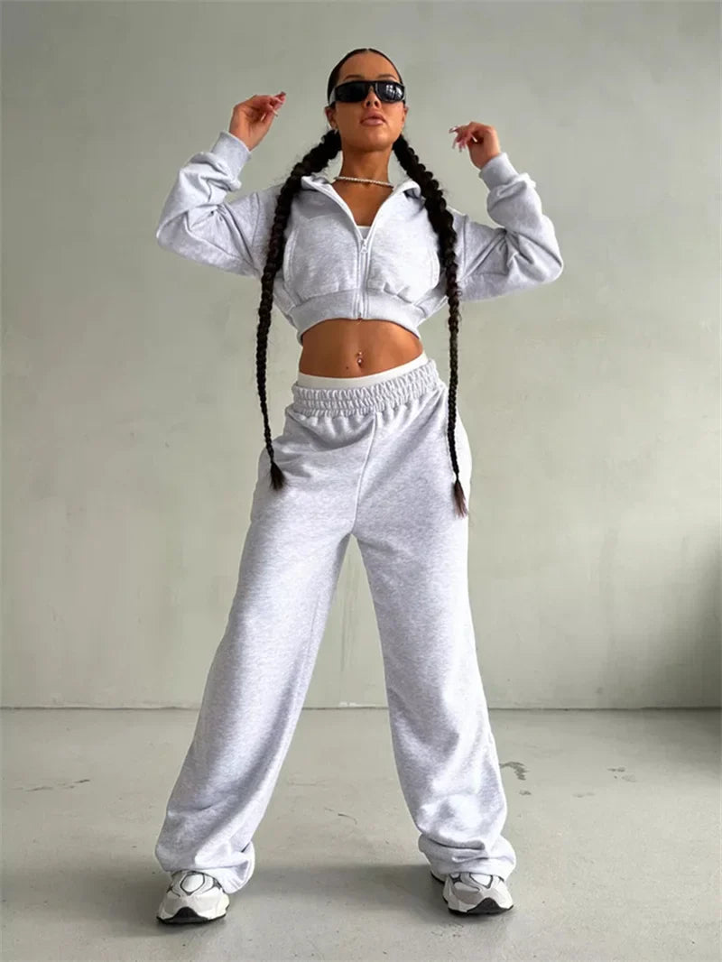 Women's Two-Piece High-waist Casual Hoodie/Trousers Set