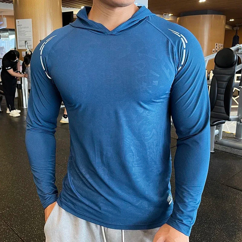 Men's FlexFit Long Sleeve Hooded Gym Tee