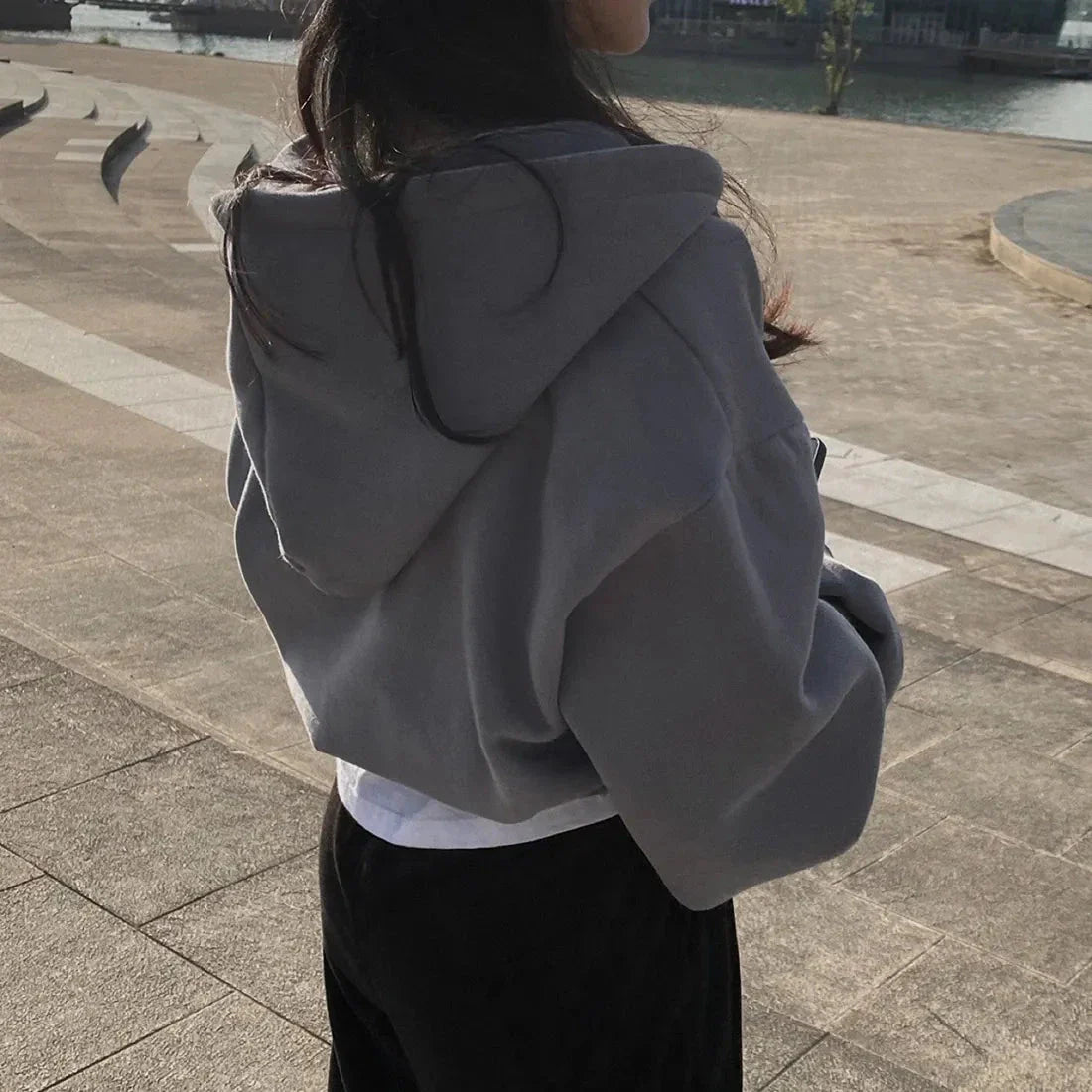 Women’s Y2K Zip Up  Oversized Crop Hoodie