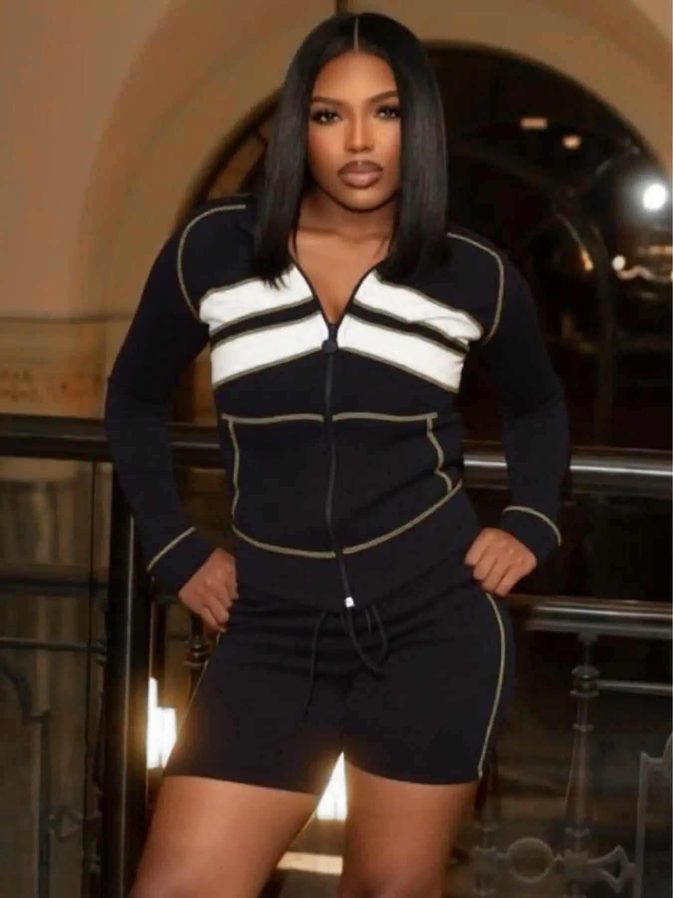 Patchwork Stripes Women Tracksuit Set