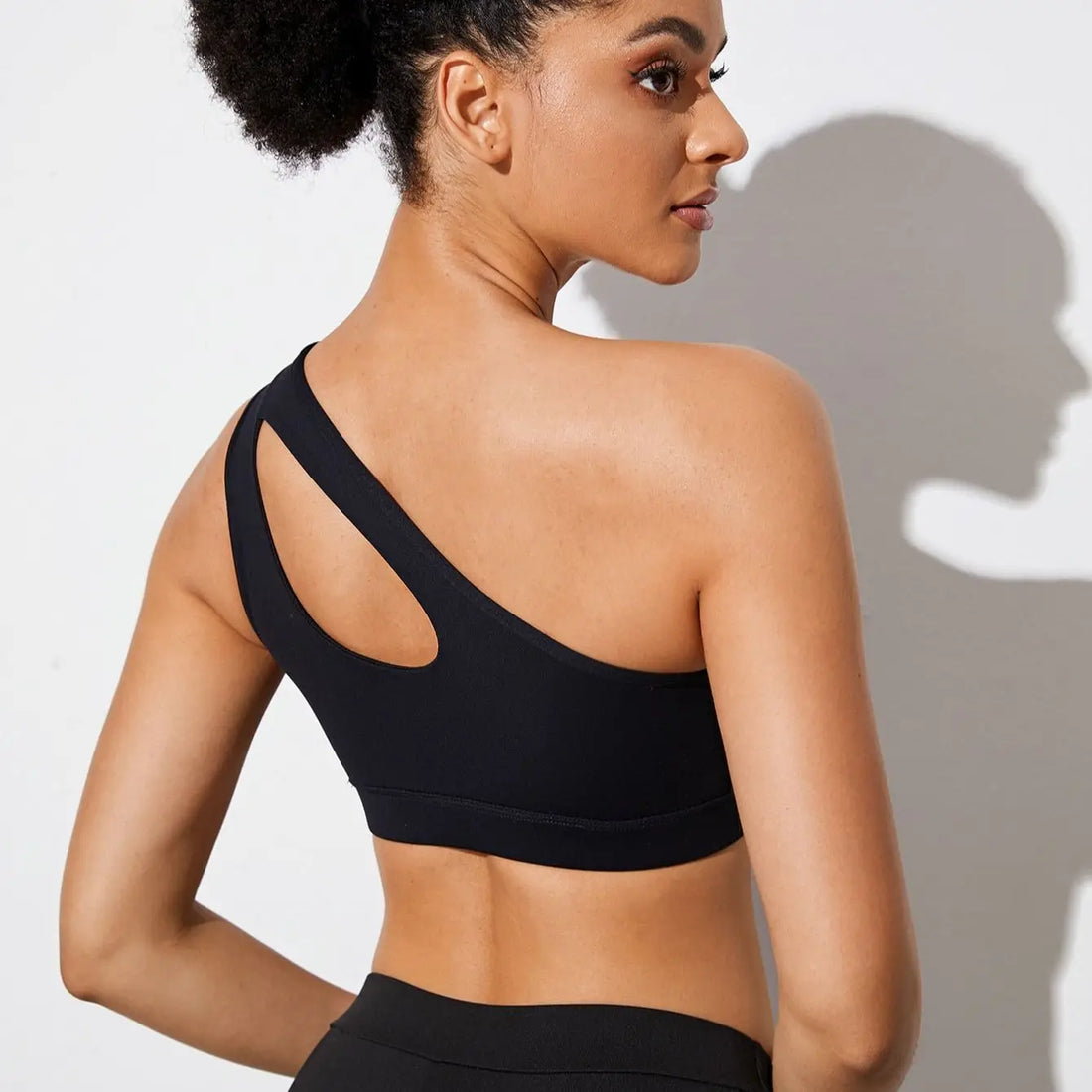 Women's One Shoulder Push Up Sports Bra - Black/White