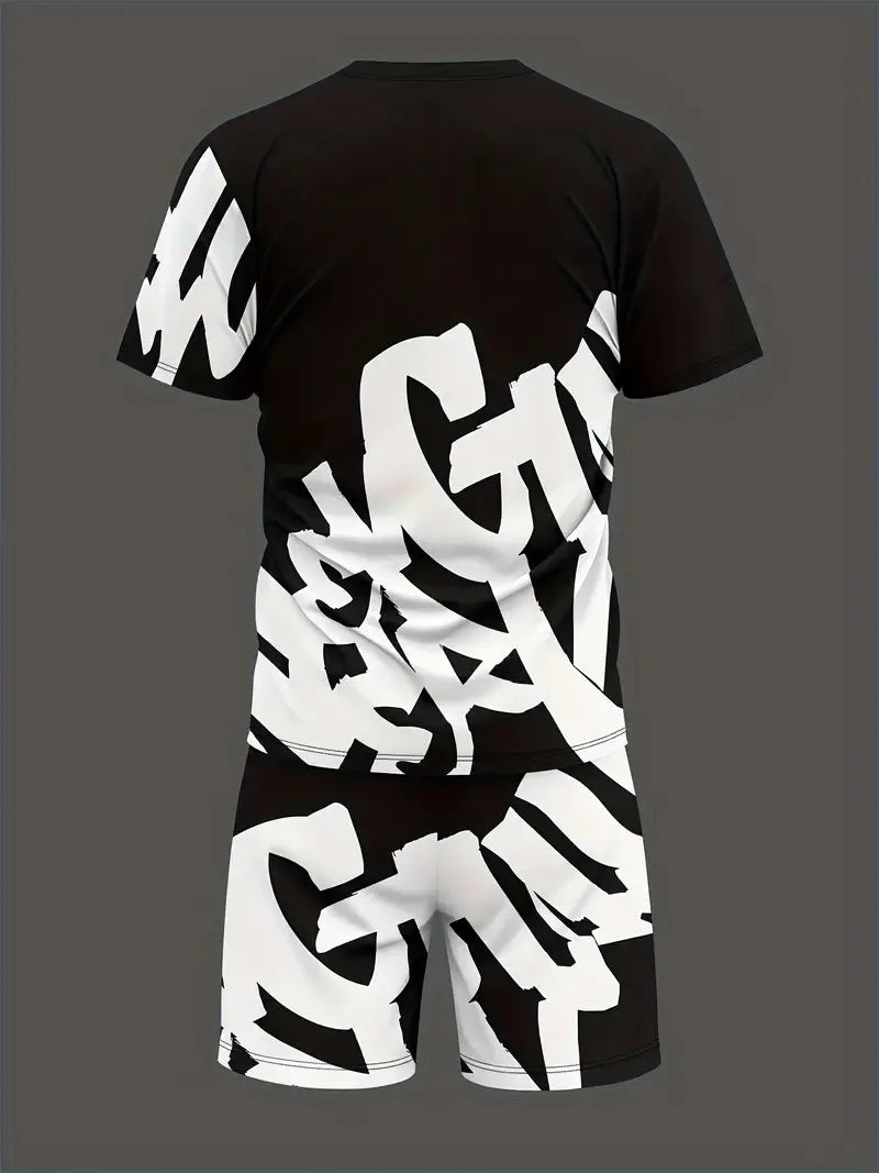 Men's Street Casual 3D Letter Shorts Suit