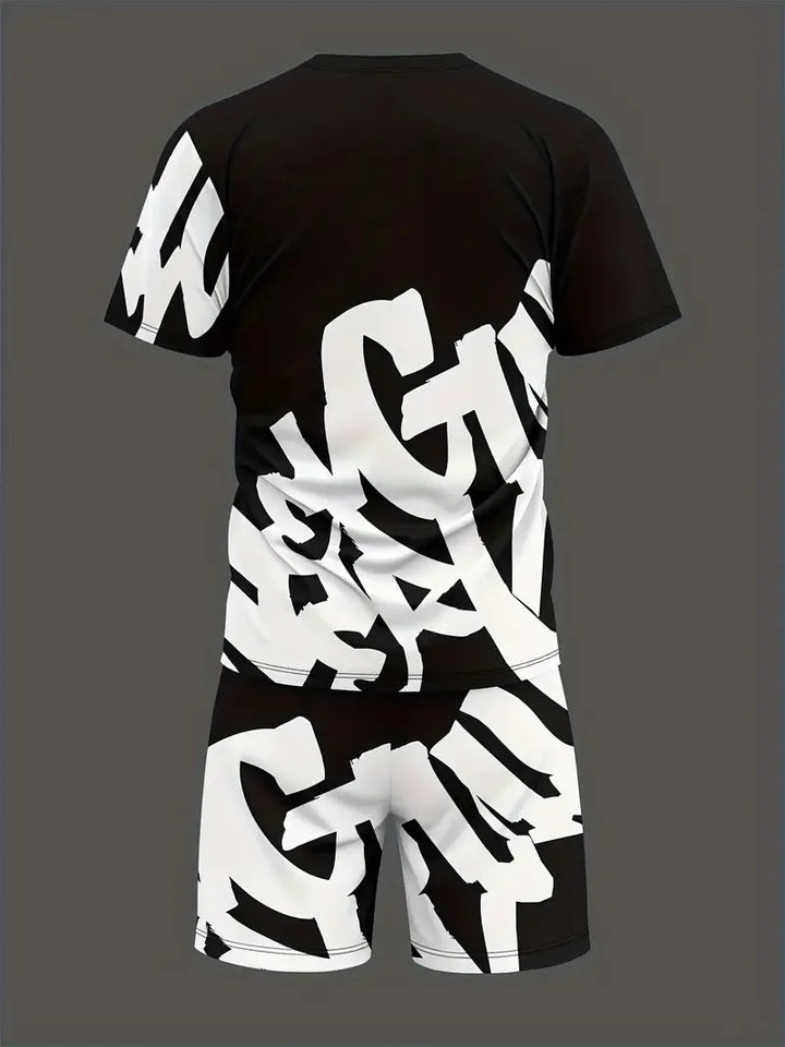 Men's Street Casual 3D Letter Shorts Suit