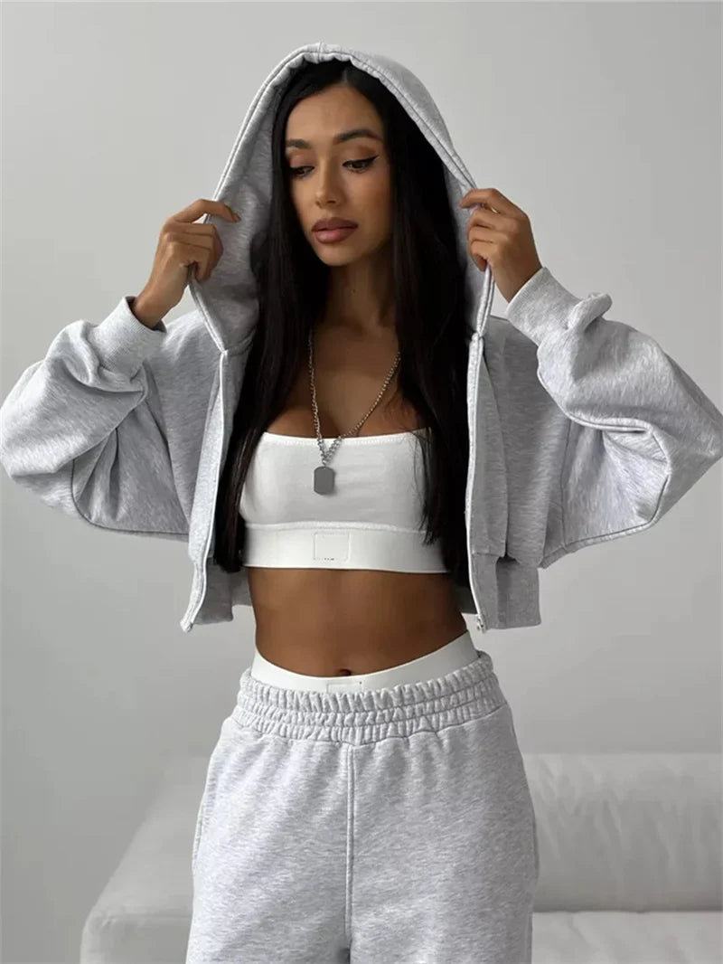 Women's Two-Piece High-waist Casual Hoodie/Trousers Set