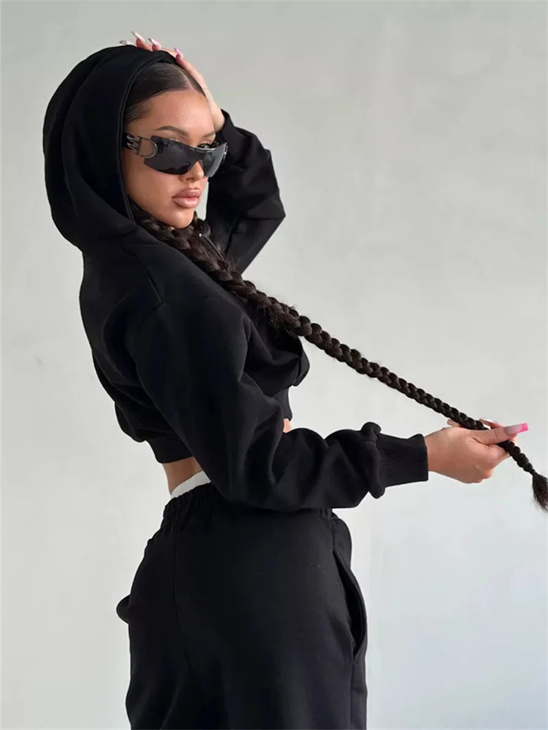 Women's Two-Piece High-waist Casual Hoodie/Trousers Set
