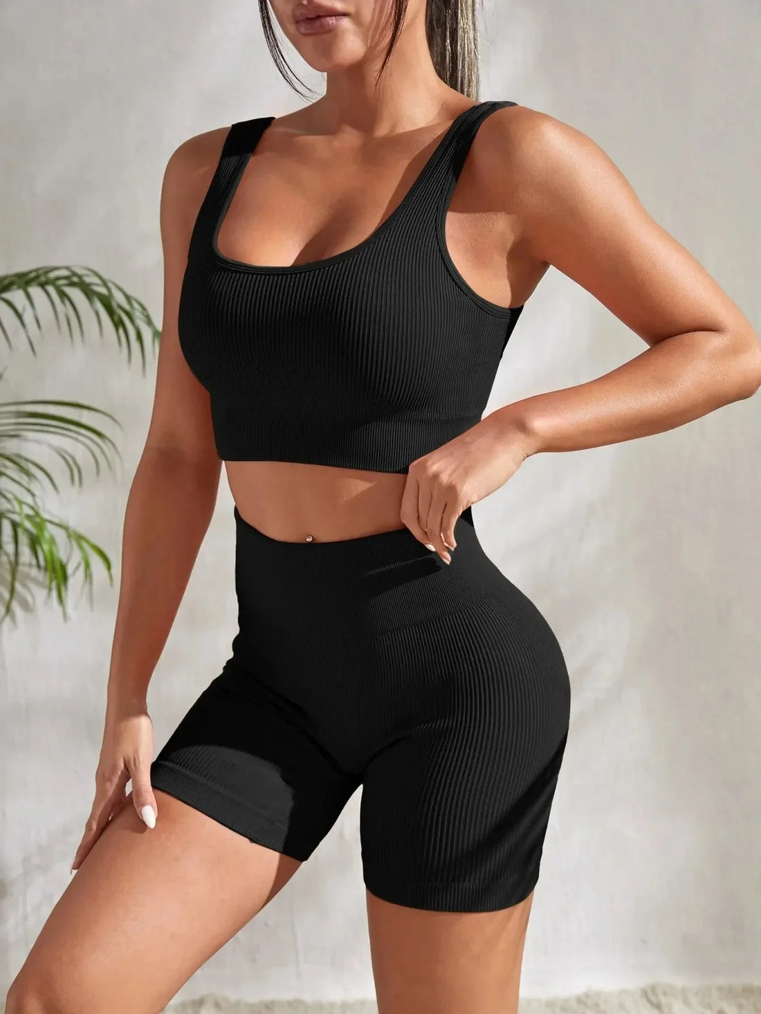 Women's Seamless Ribbed Yoga Tank Top & Short Set