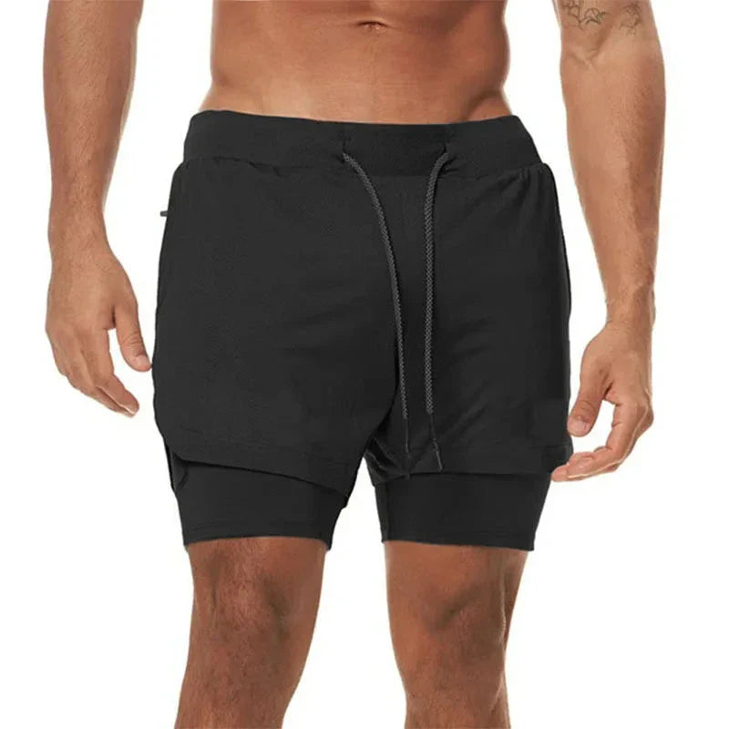 Men’s 2-in-1 Camo Running Shorts — Quick-Dry Training Shorts with Inner Compression Layer