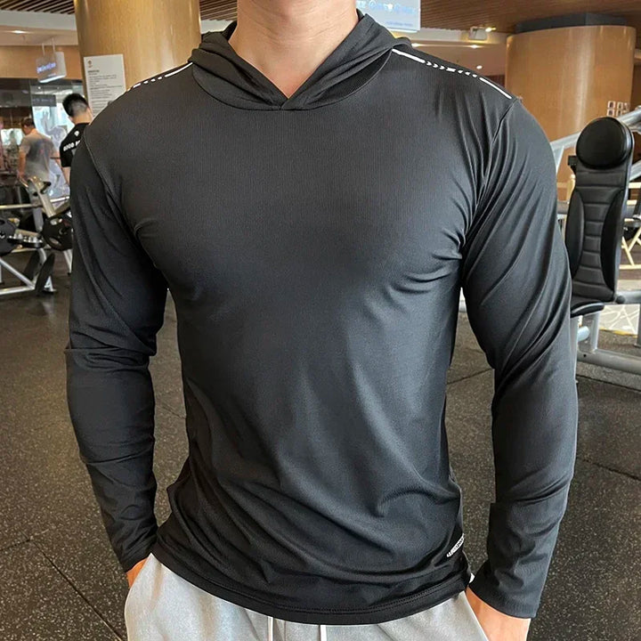 Men's FlexFit Long Sleeve Hooded Gym Tee
