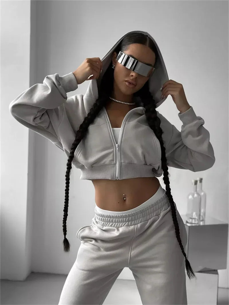 Women's Two-Piece High-waist Casual Hoodie/Trousers Set