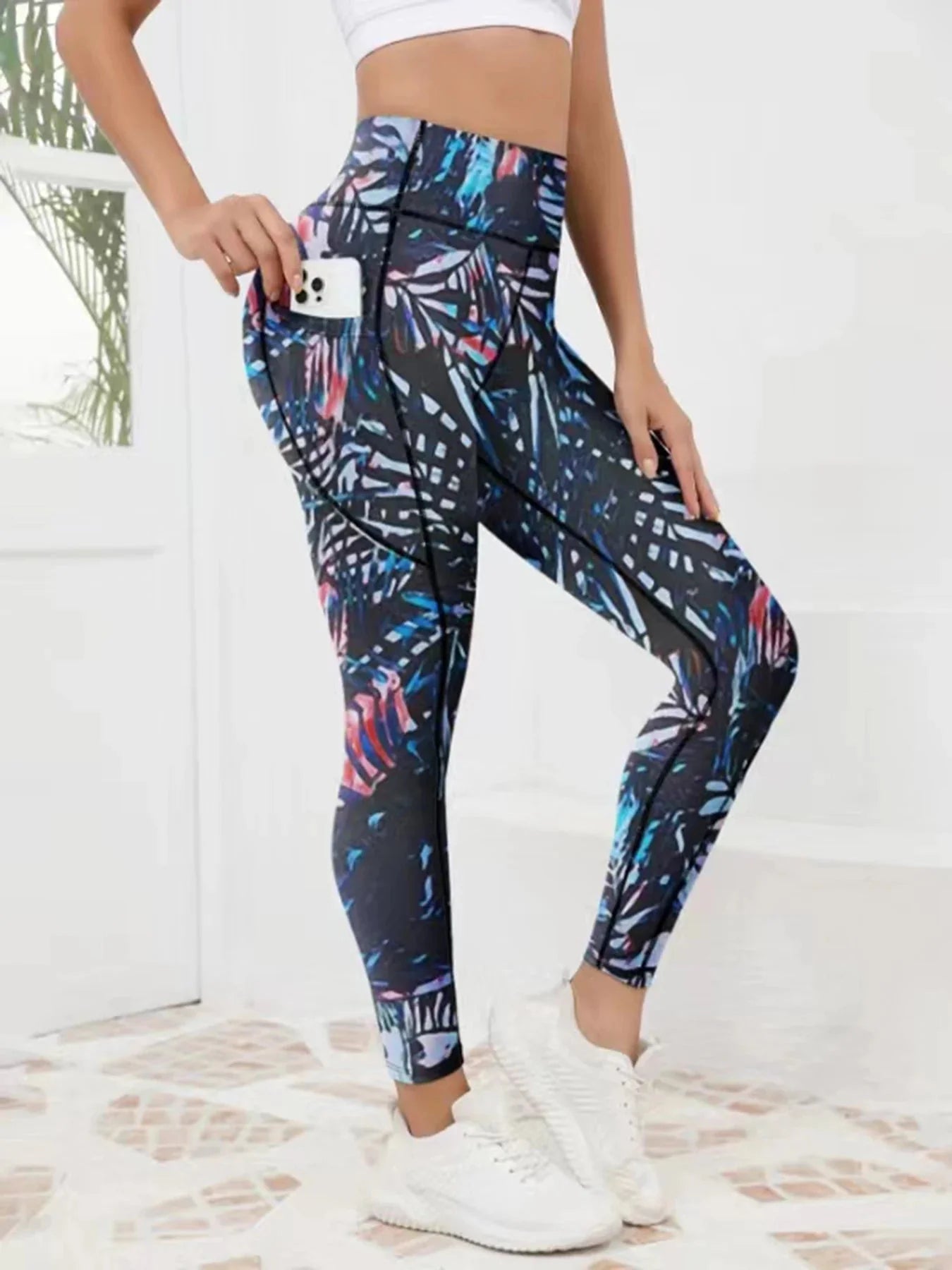 Women's Printed High-Waist Pocket Fitness Pants