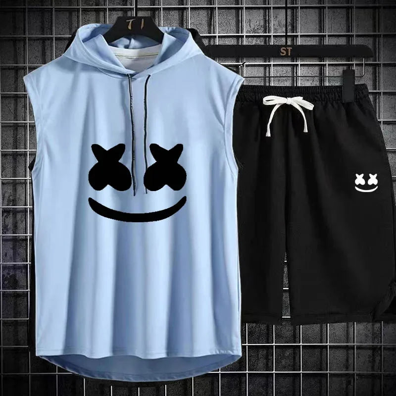 Men's Casual Summer Hooded Shorts Tracksuit Set
