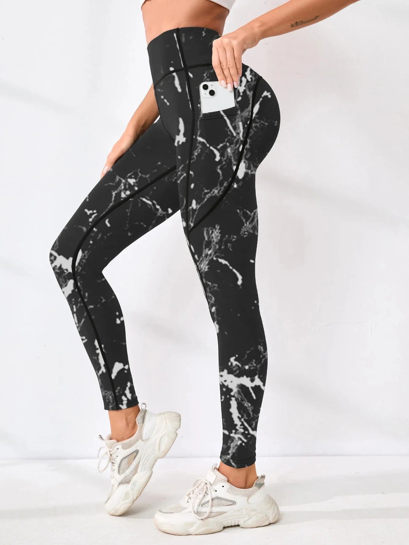 Women's Printed High-Waist Pocket Fitness Pants