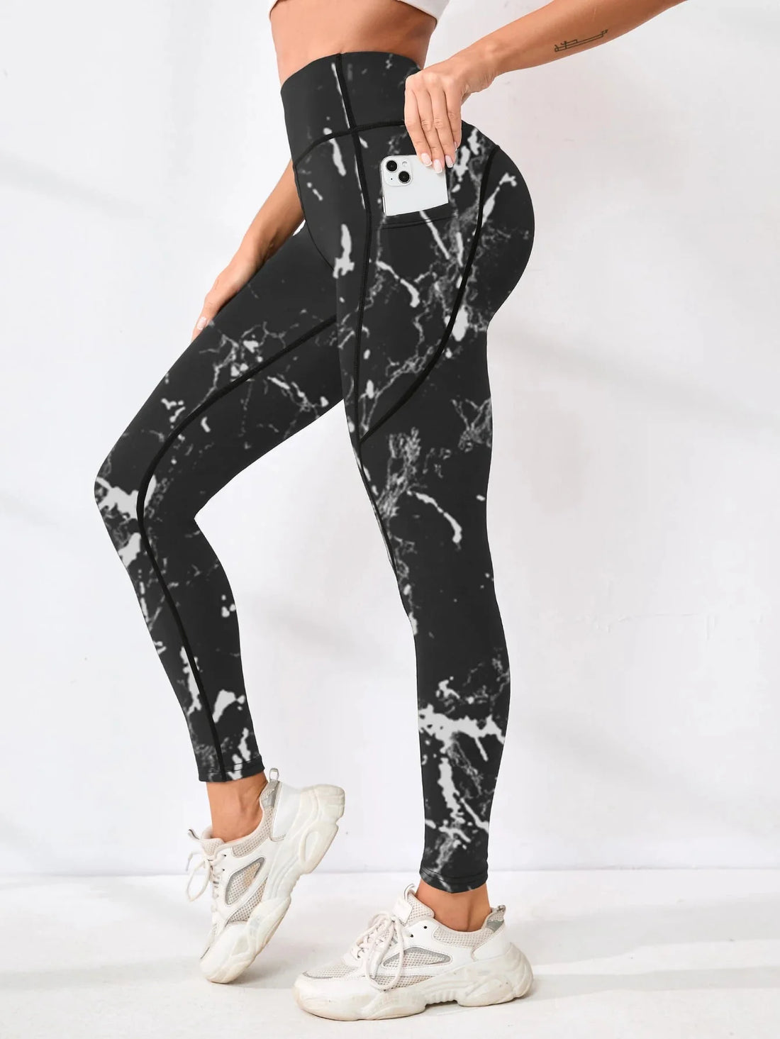 Women's Printed High-Waist Pocket Fitness Pants