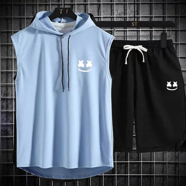 Men's Casual Summer Hooded Shorts Tracksuit Set