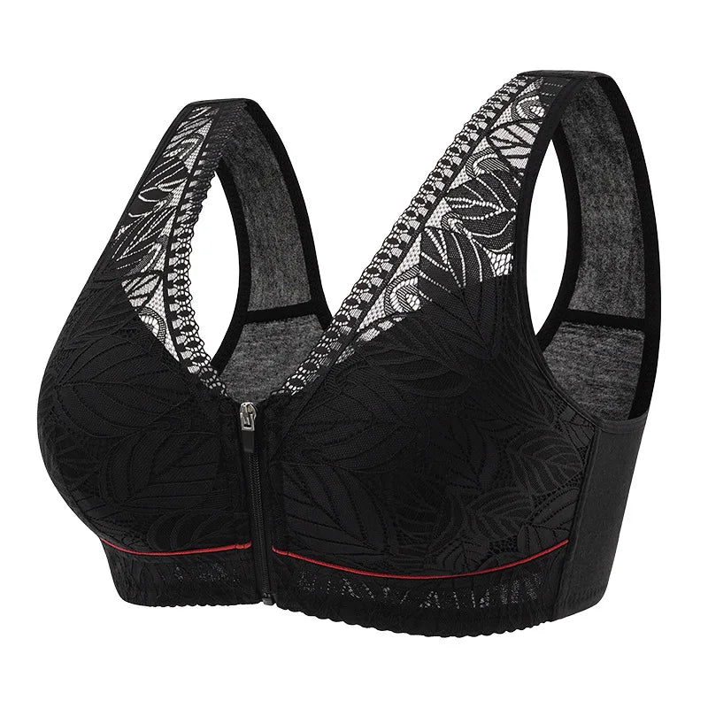 Women's Breathable Lace Front-Zip Sports Bra S-6XL
