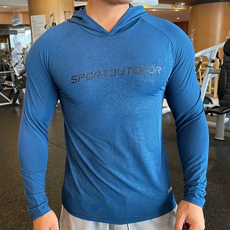 Men's FlexFit Long Sleeve Hooded Gym Tee