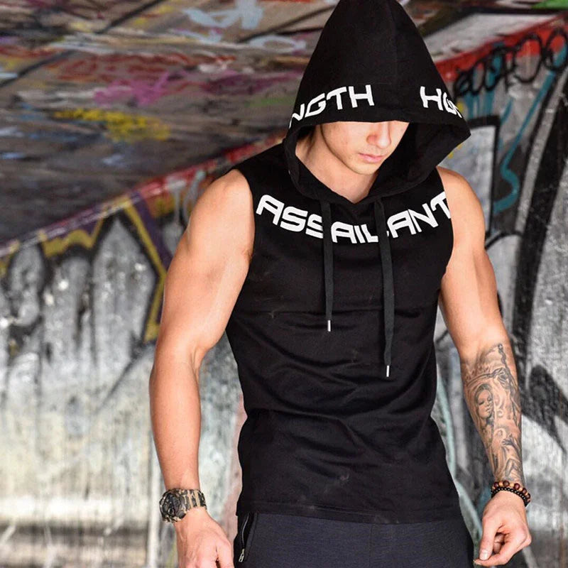 Men's Sleeveless Hooded Tank Top