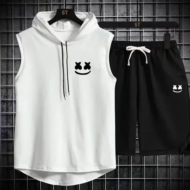 Men's Casual Summer Hooded Shorts Tracksuit Set