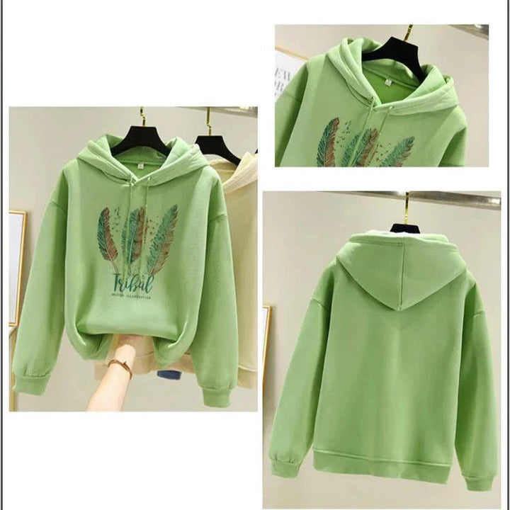 Women’s Feather Print Loose Fit Hoodie