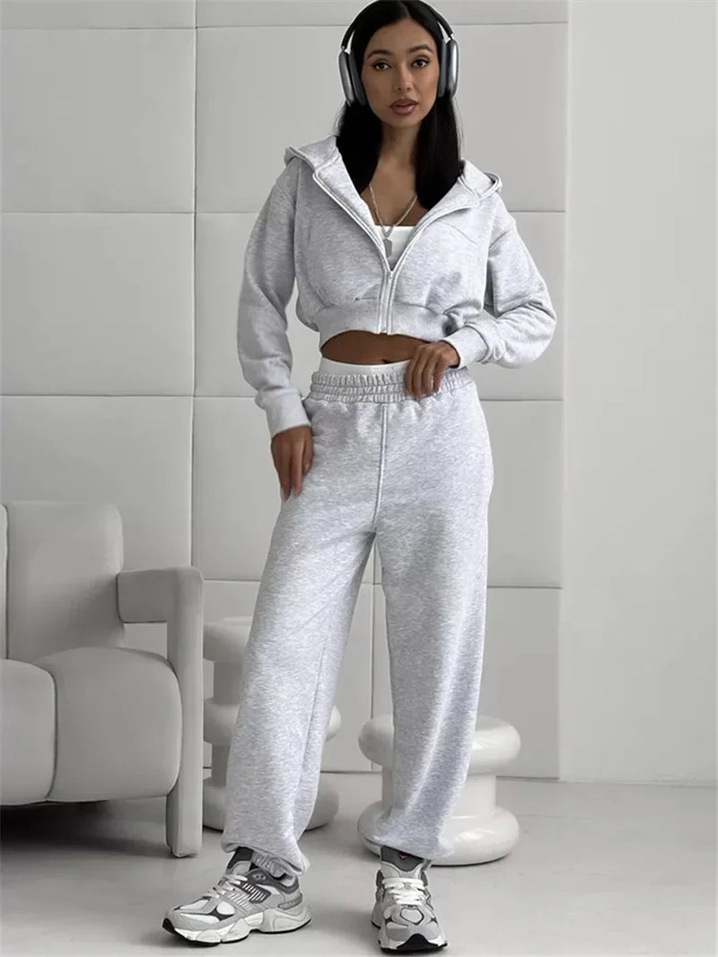 Women's Two-Piece High-waist Casual Hoodie/Trousers Set
