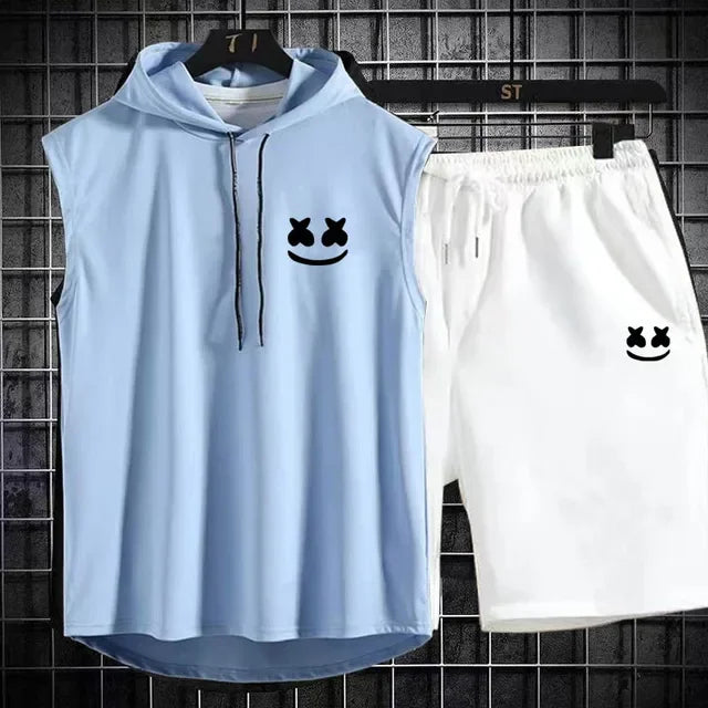 Men's Casual Summer Hooded Shorts Tracksuit Set